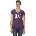 Load image into Gallery viewer, LLAP Ladies V-Neck Tee in Heather Aubergine - Leonard Nimoy's Shop LLAP
